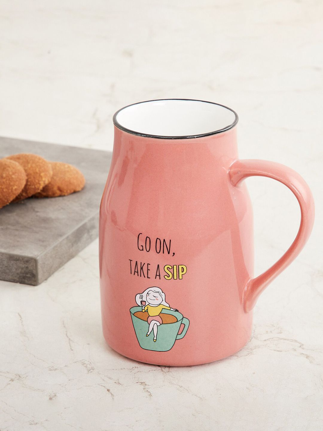 Home Centre Peach Printed Bone China Milk Mug Price in India