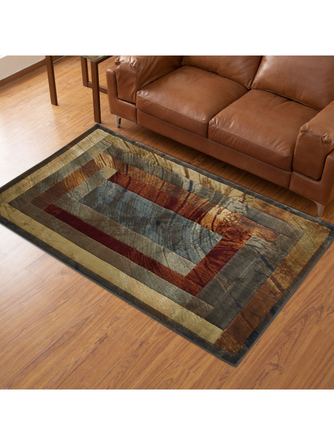 Home Centre Brown & Grey Geometric Printed Jacquard Anti-Skid Carpet Price in India