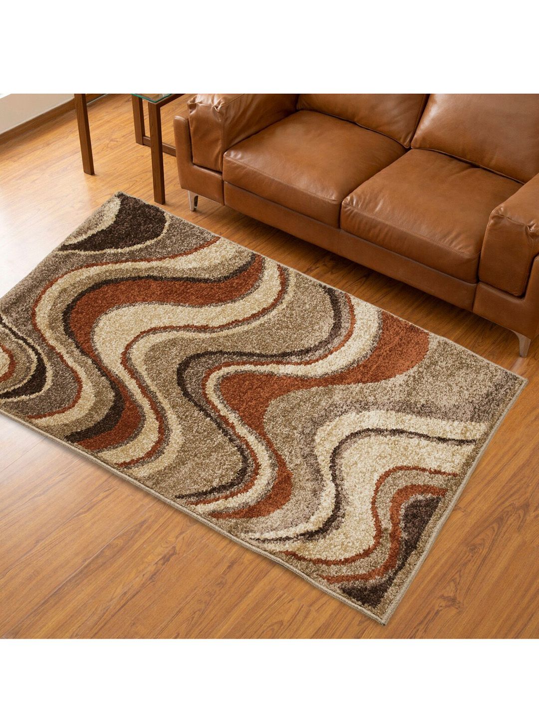 Home Centre Brown & Beige Patterned Rectangular Anti-Skid Carpet Price in India