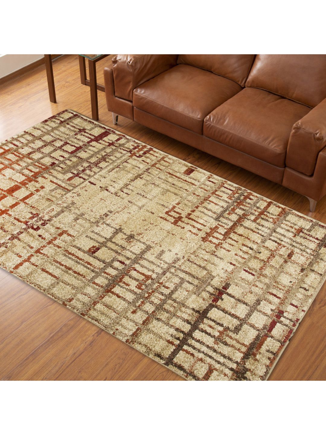 Home Centre Brown & Beige Geometric Printed Anti-Skid Carpet Price in India