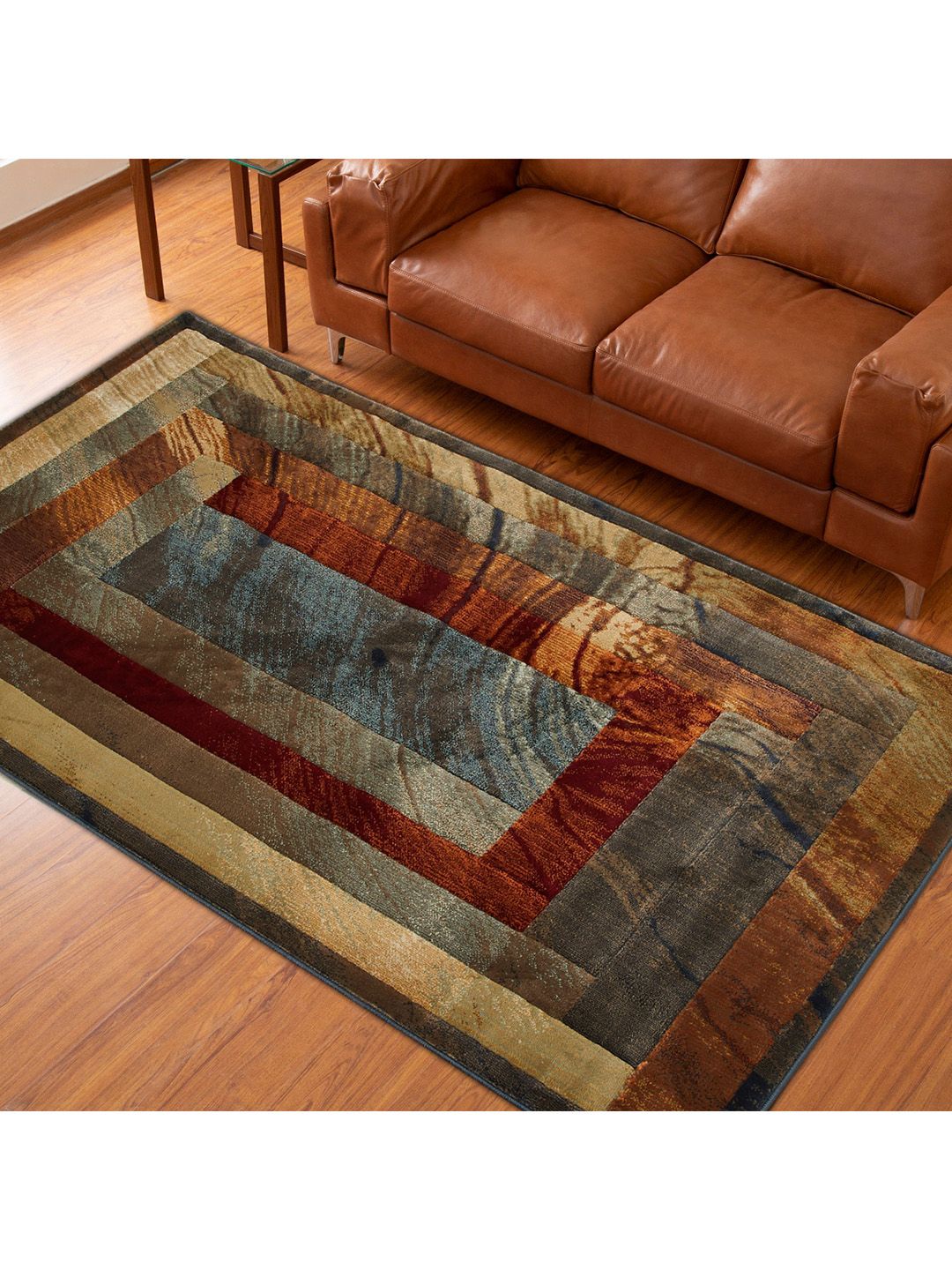 Home Centre Brown & Grey Geometric Printed Anti-Skid Carpet Price in India