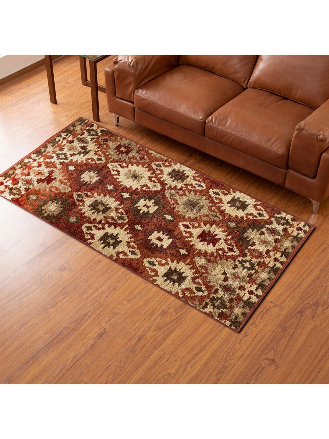 Home Centre Brown & Maroon Patterned Rectangular Anti-Skid Carpet Price in India