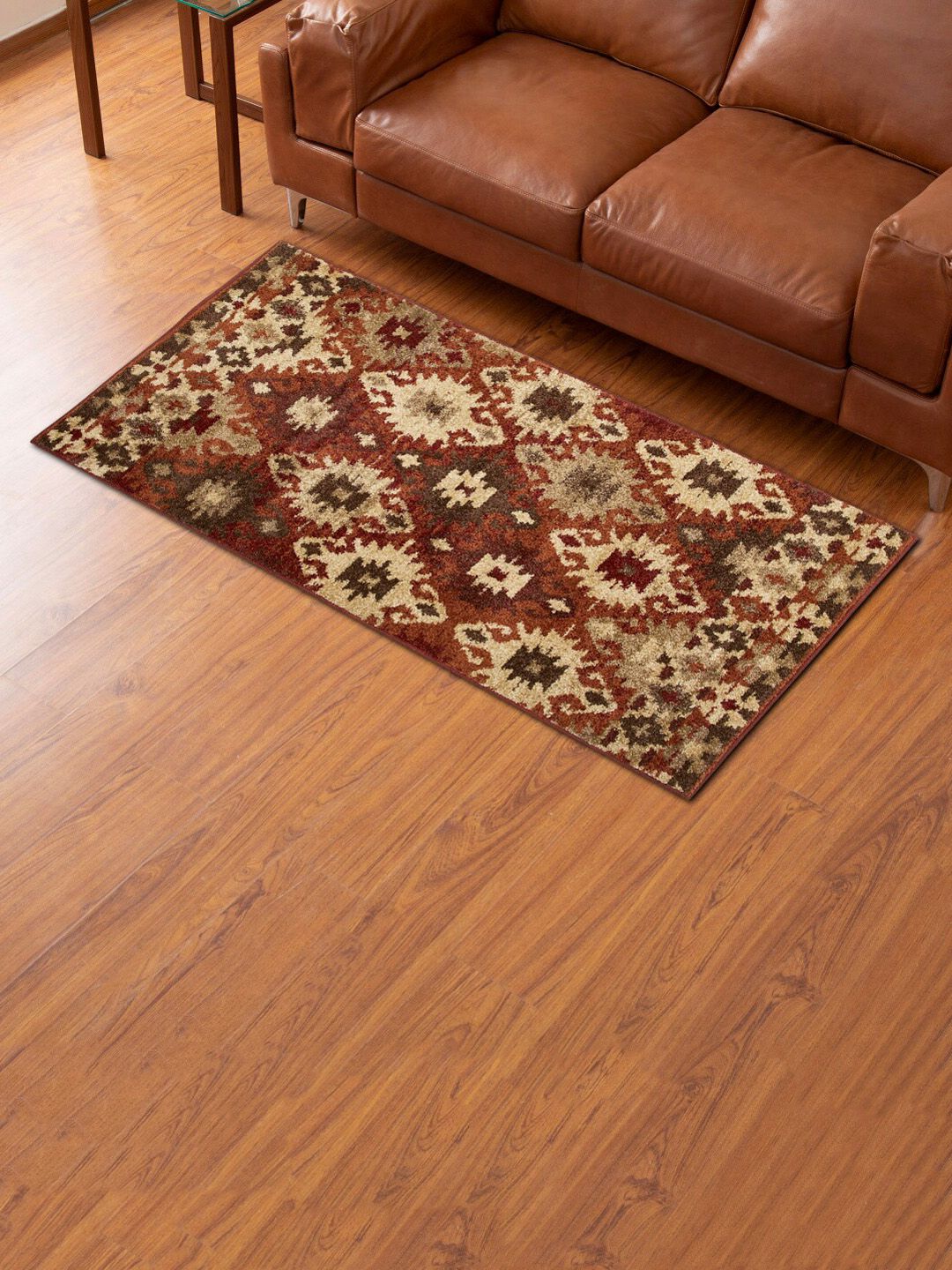 Home Centre Red & Brown Geometric Anti-Skid Carpet Price in India