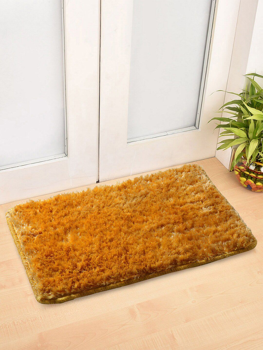 Arrabi Set Of 2 Yellow Solid Synthetic Floor Mats Price in India