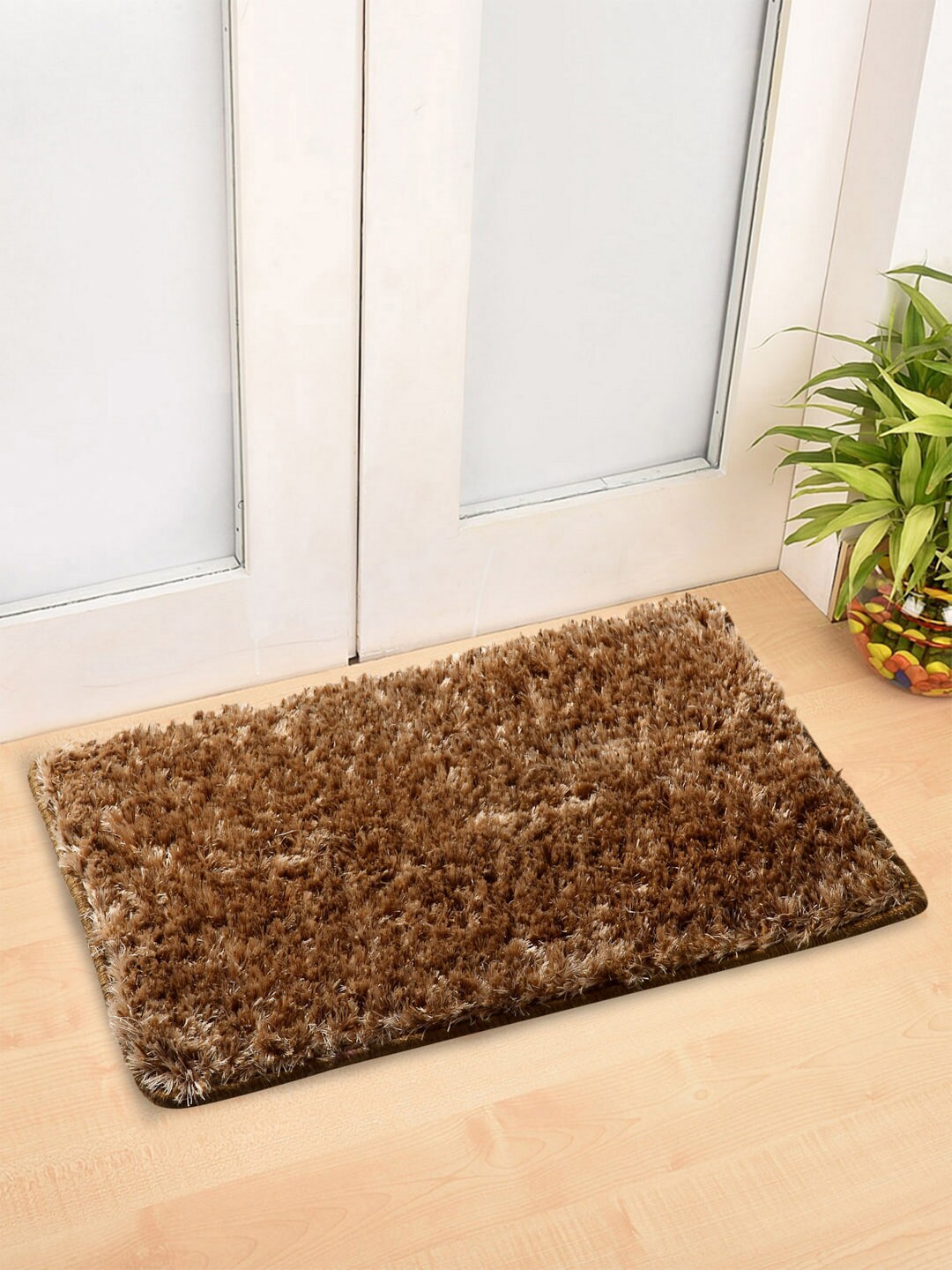Arrabi Set Of 2 Tan Brown Solid Synthetic Floor Mats Price in India