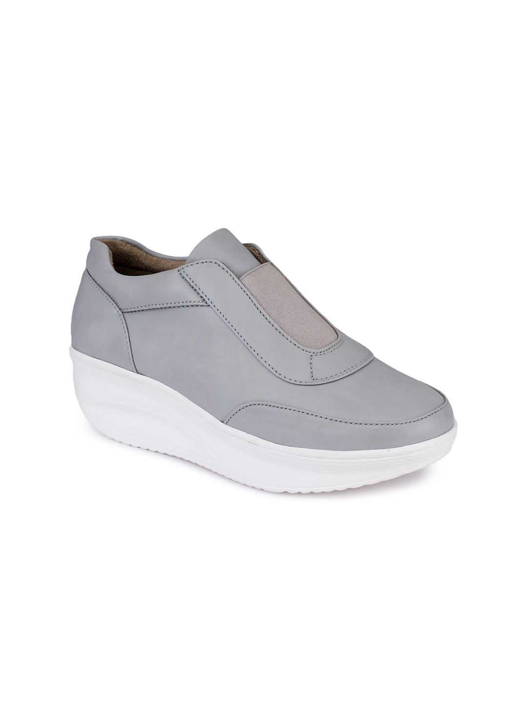 VALIOSAA Women Grey Perforations Slip-On Sneakers Price in India