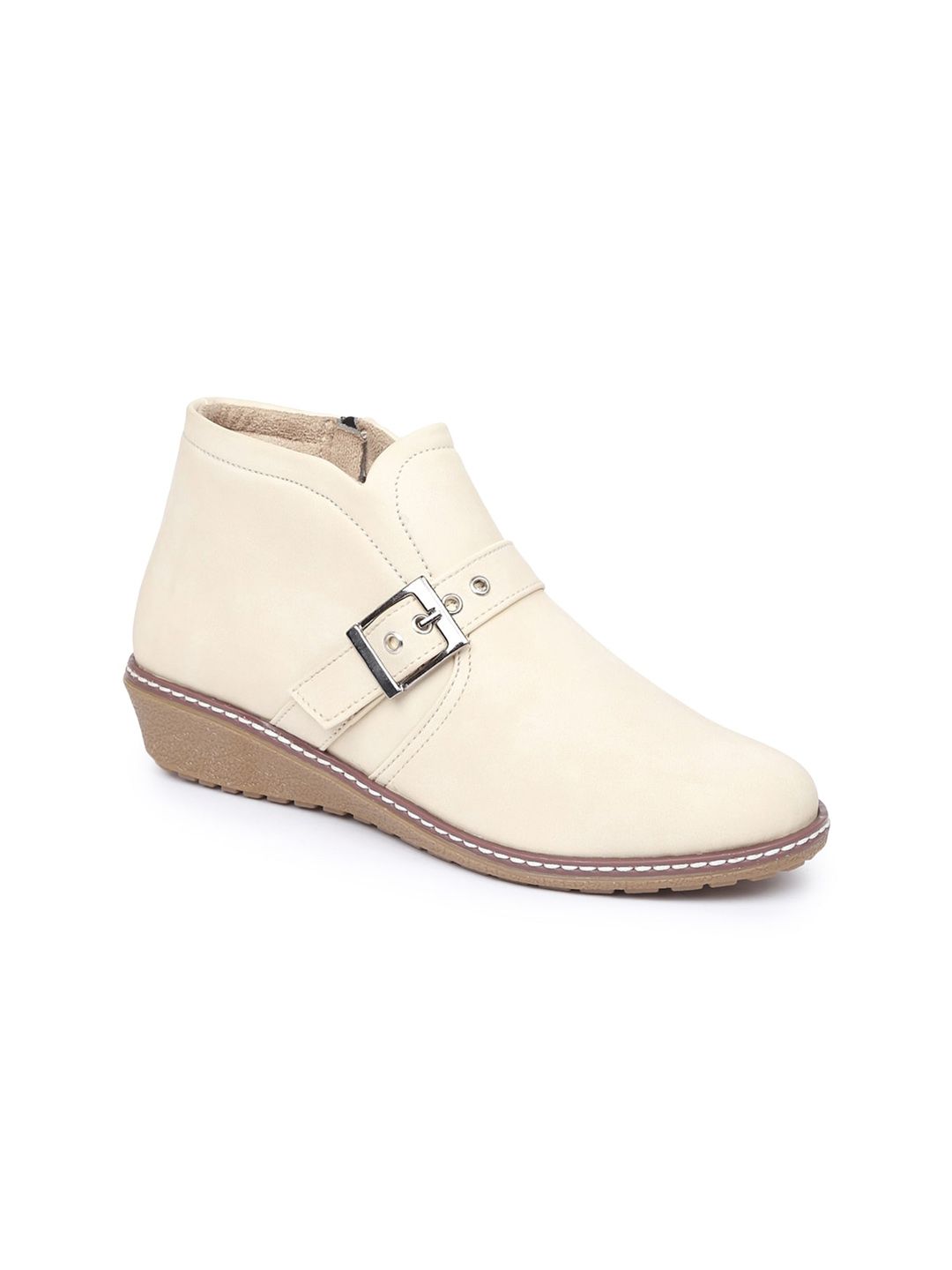 VALIOSAA Cream-Coloured Wedge Heeled Boots with Buckles