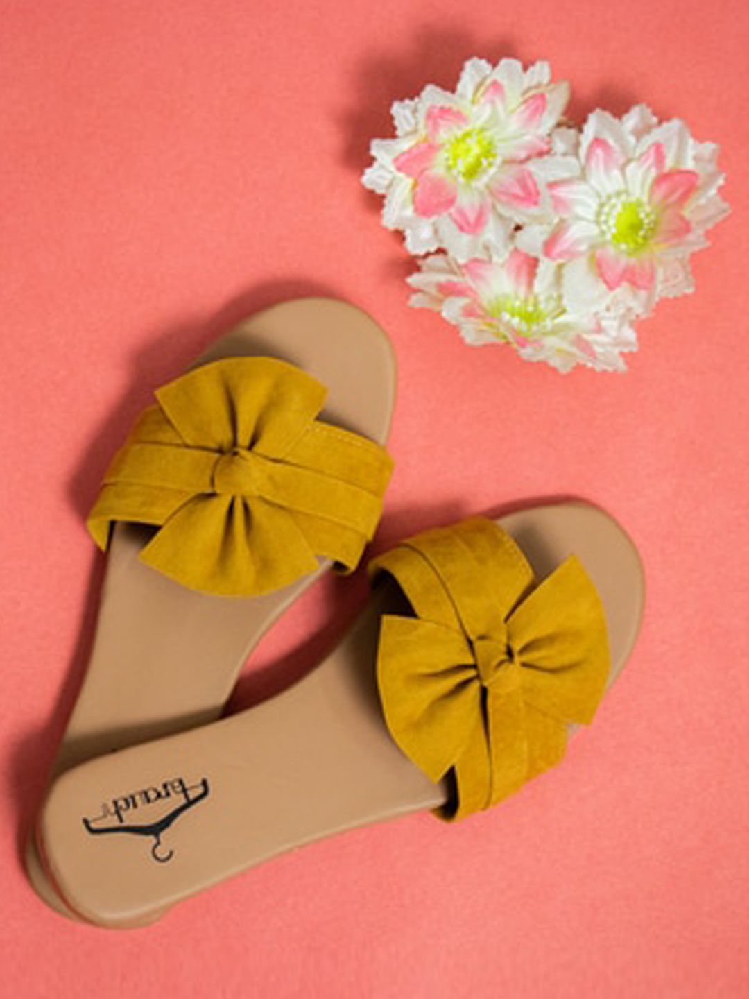 Brauch Women Mustard Open Toe Flats with Bows Price in India