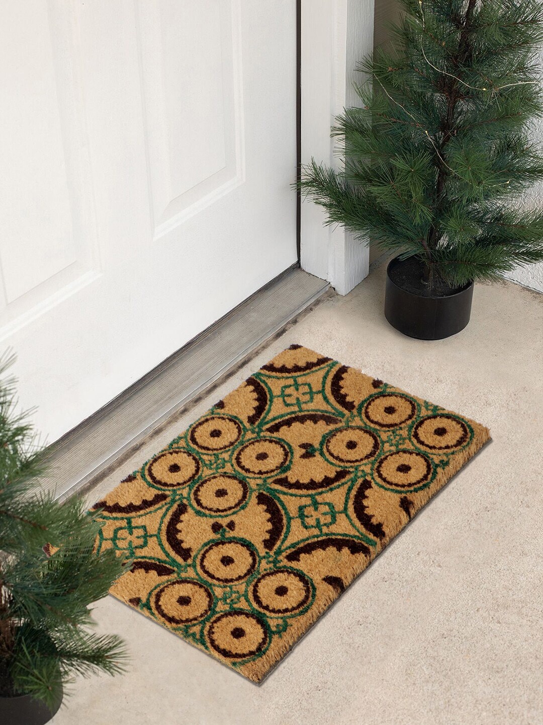 HOKIPO Brown & Green Printed Anti-Skid Coir Doormat Price in India