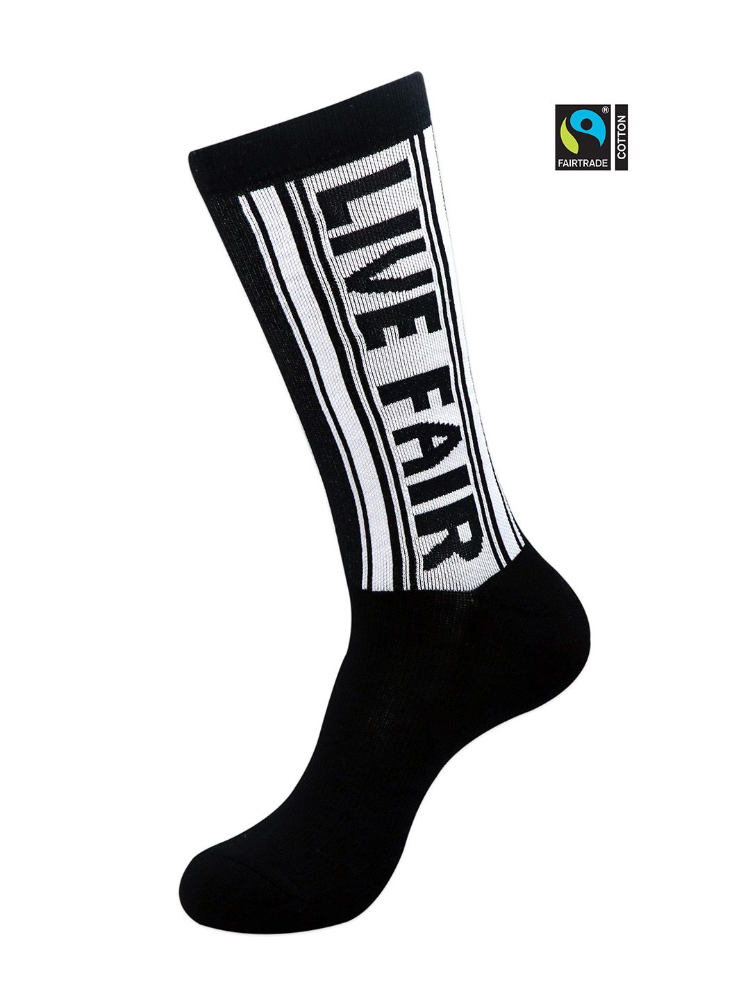 Balenzia Men Black & White Patterned Fair Trade Organic Cotton Calf Length Socks