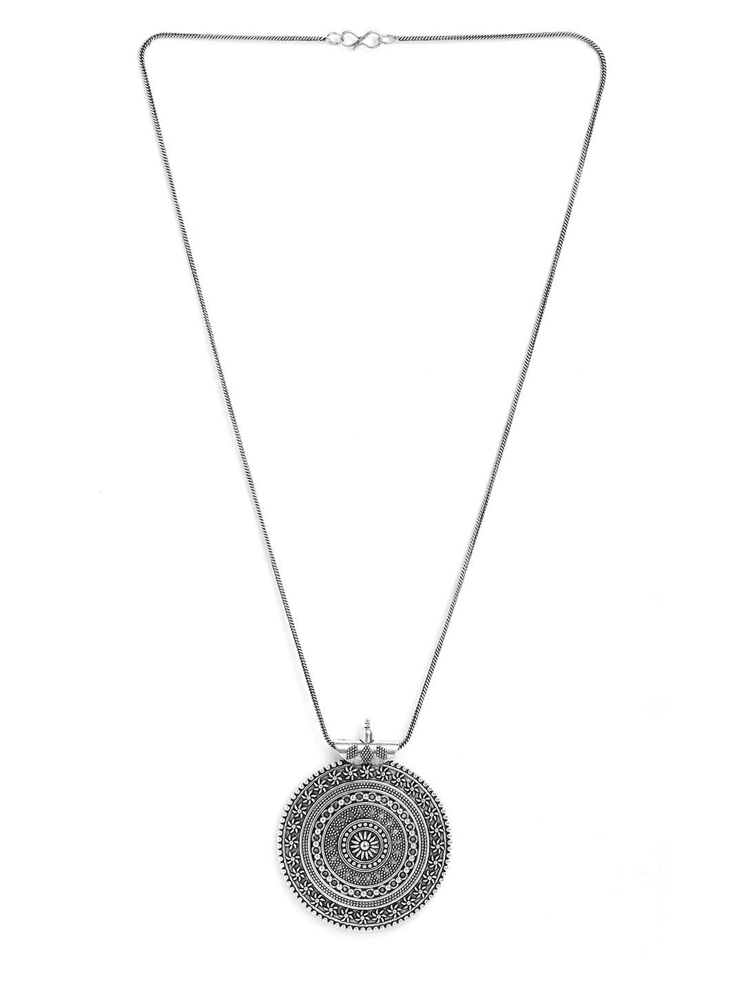 Anouk Silver-Toned Silver-Plated Oxidised Wheel Pendant Necklace Price in India