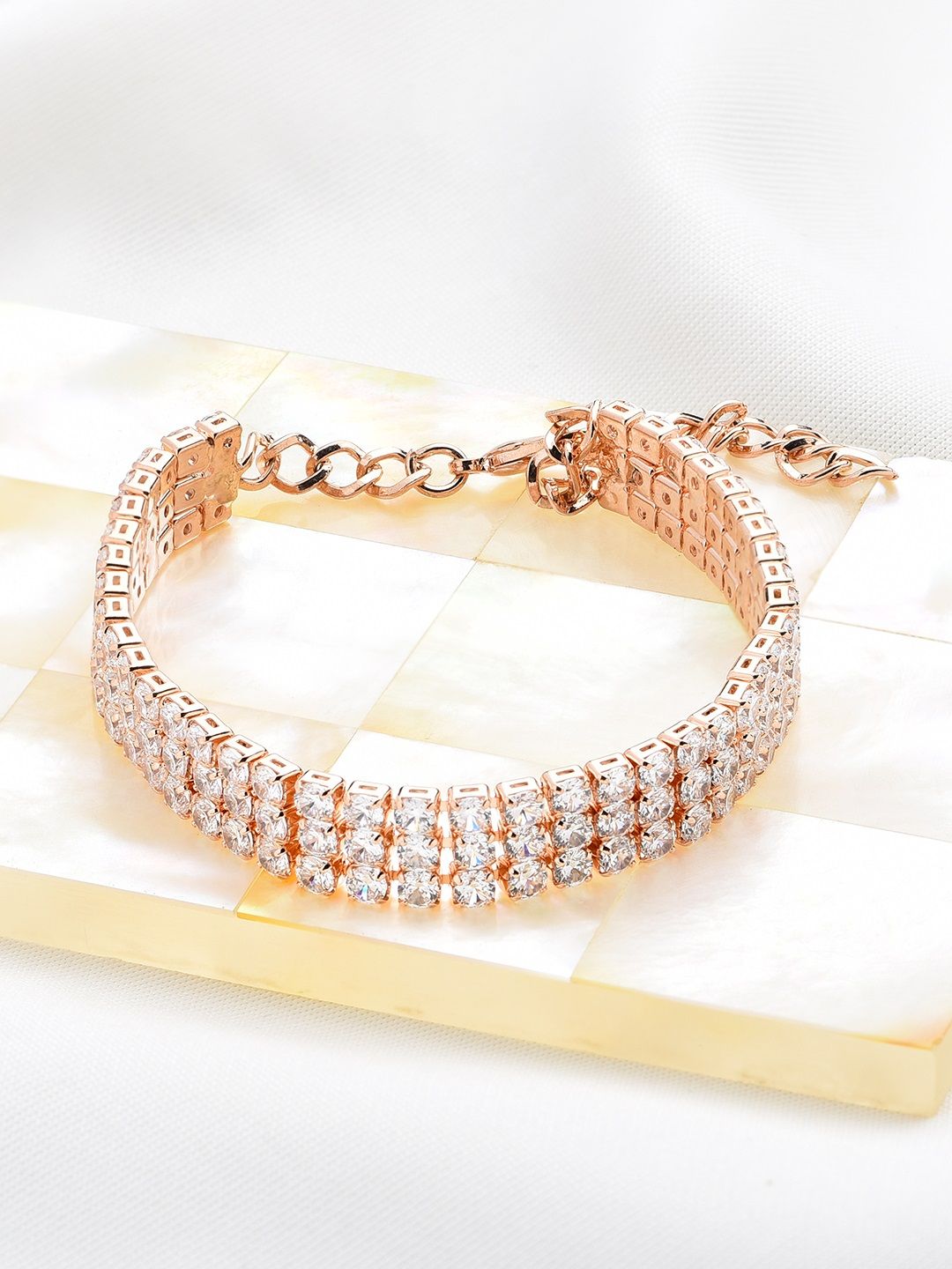 AMI Women Rose Gold Brass Cubic Zirconia Wraparound Bracelet Price in India