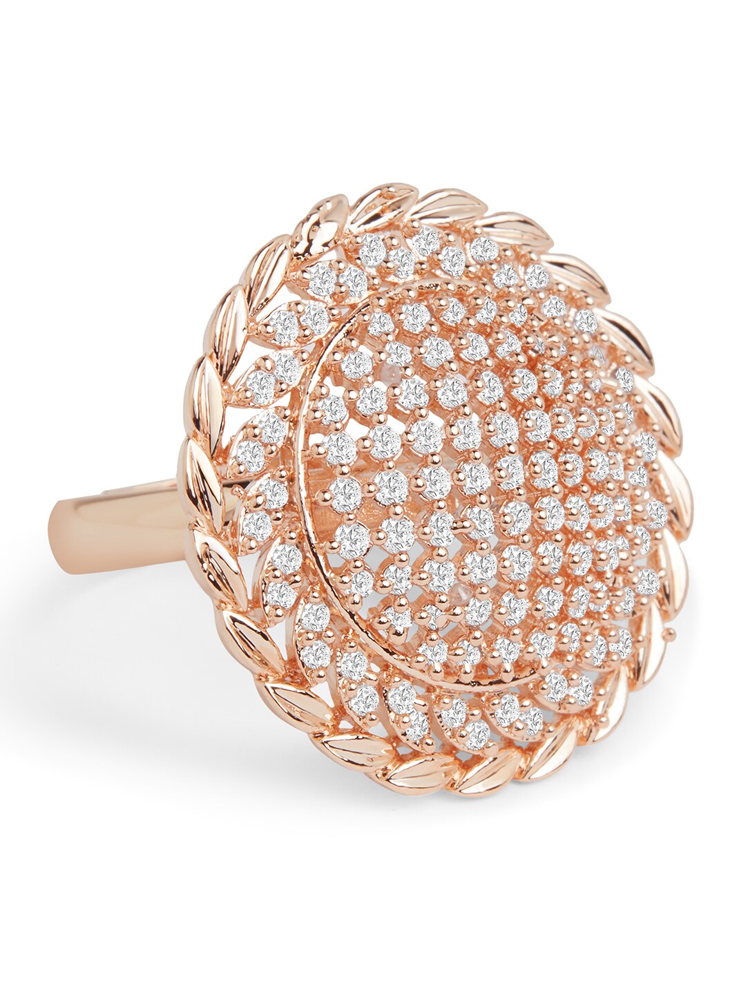 AMI Rose Gold-Plated White CZ-Studded Adjustable Contemporary Finger Ring Price in India