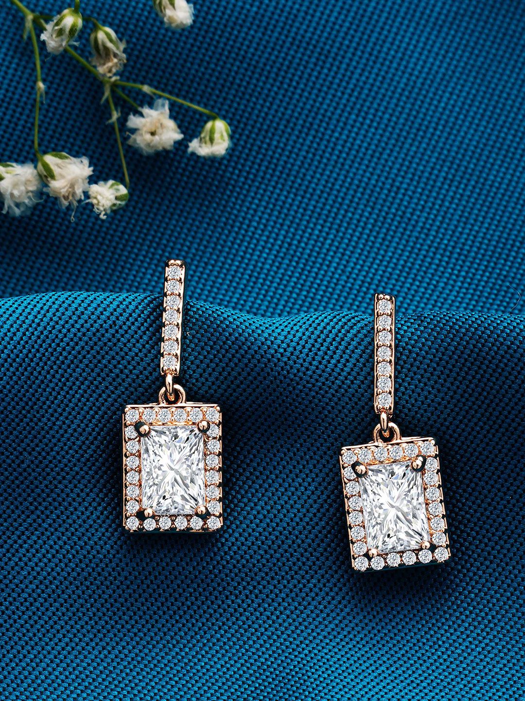 AMI Rose Gold Square Drop Earrings Price in India