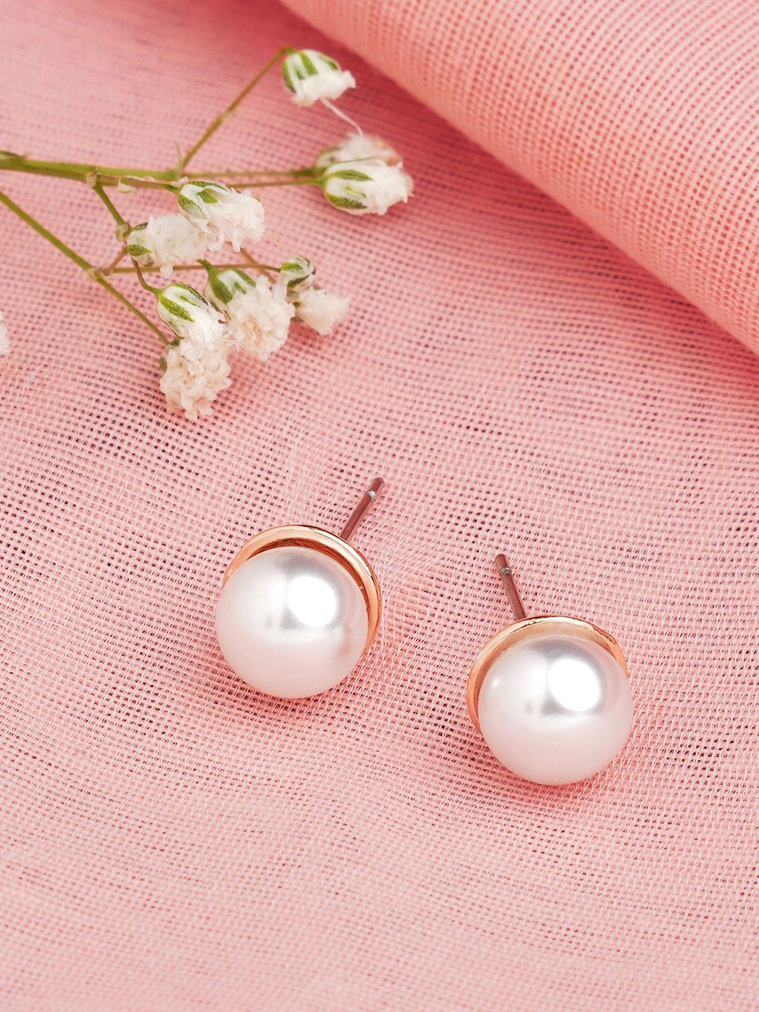 AMI Woman Rose Gold Contemporary Pearl Brass Stud Earring Price in India