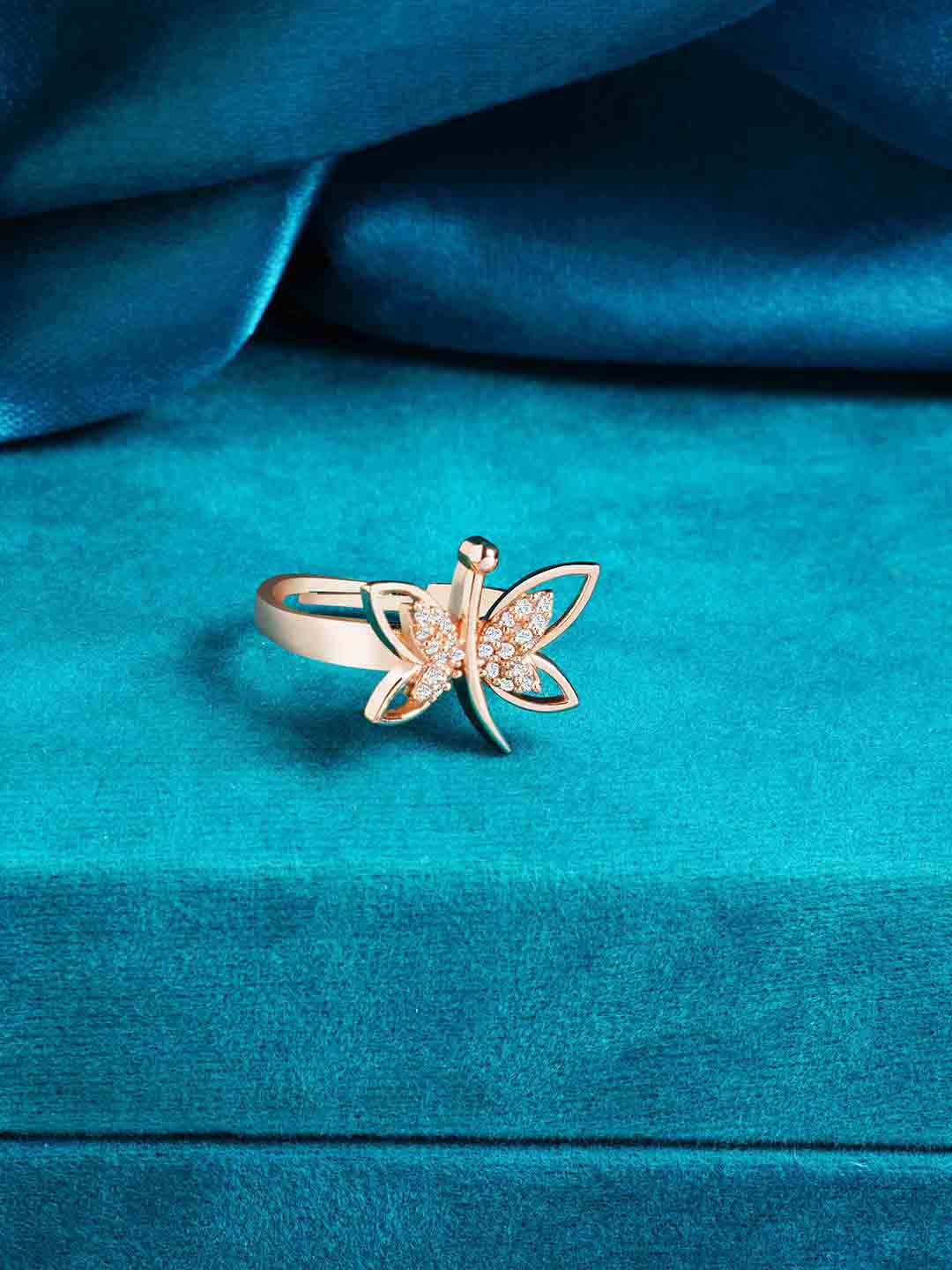 AMI Woman Rose Gold & White Cubic Zirconia Contemporary Butterfly Brass Finger Ring Price in India