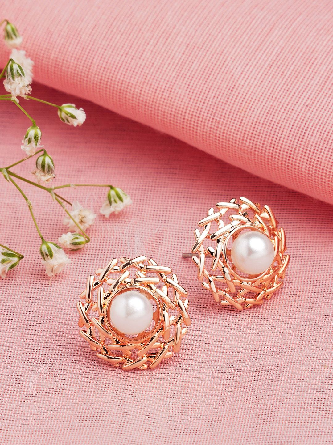 AMI Women Rose Gold Contemporary Studs Earrings Price in India