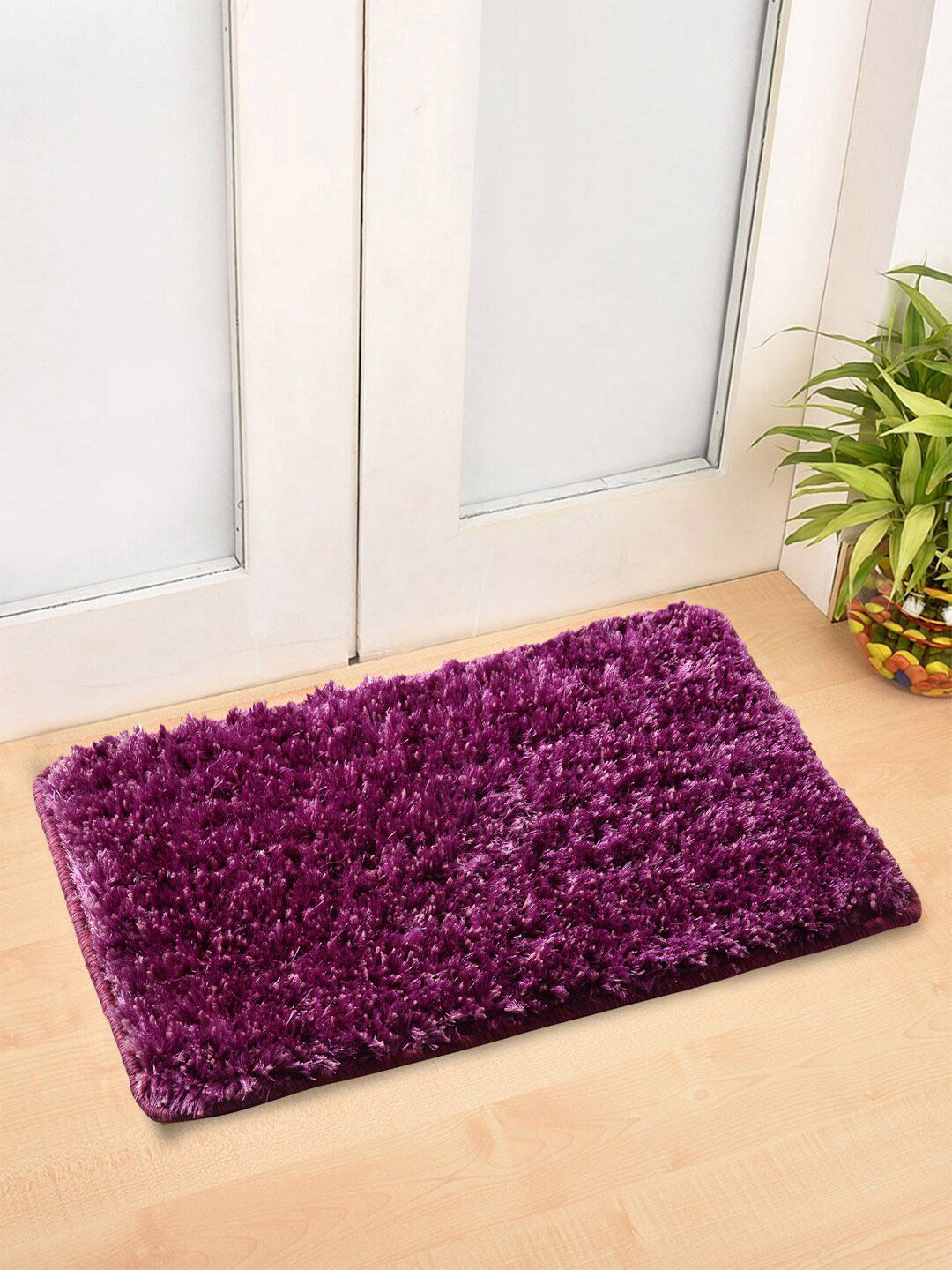 Arrabi Set Of 2 Purple Solid Synthetic Floor Mats Price in India