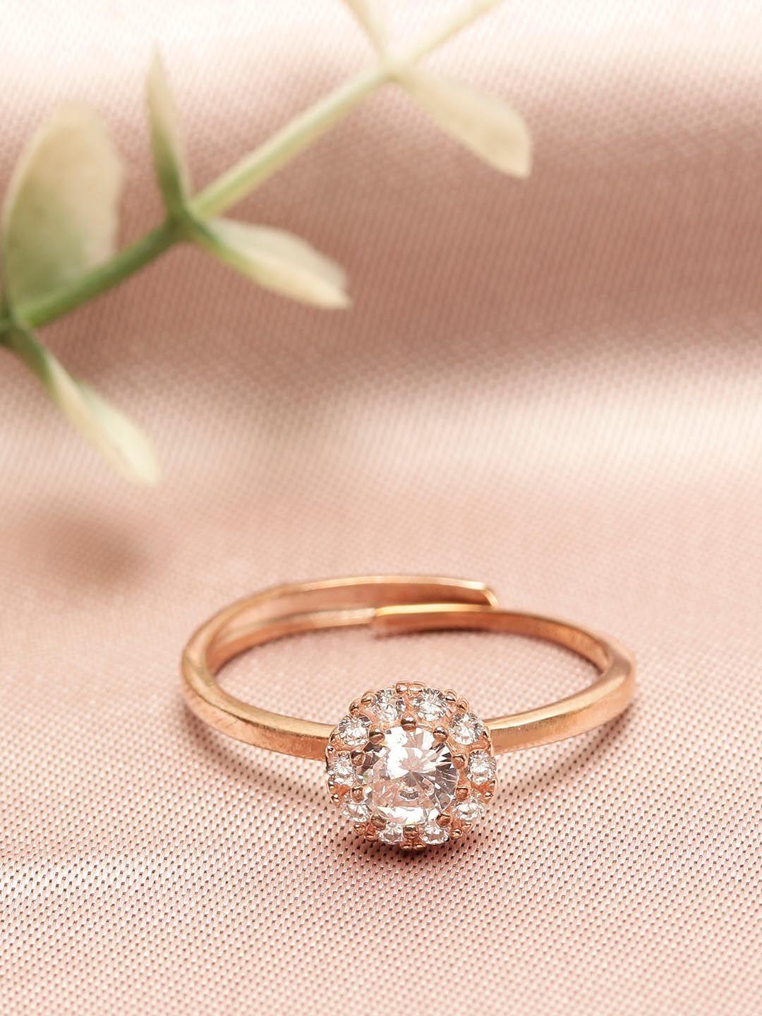 GIVA 925 Sterling Silver Rose Gold-Plated AAA+ White CZ-Studded Adjustable Finger Ring Price in India