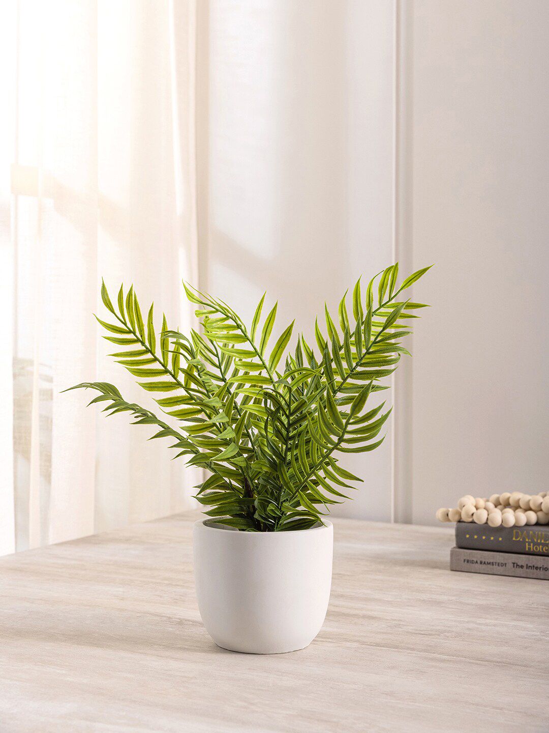 Pure Home and Living Green & White Boston Fern in Cement Pot Price in India