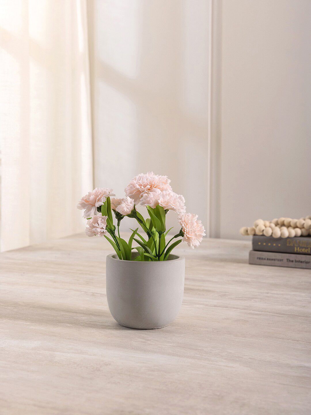 Pure Home and Living Green & Pink Carnation in Cement Pot Price in India