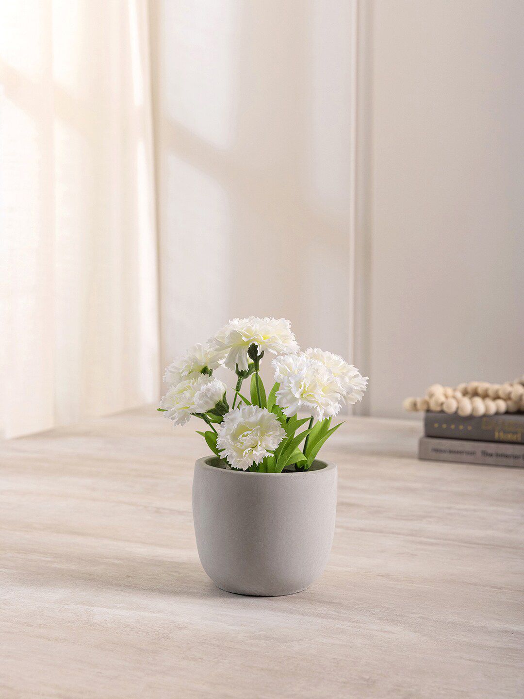 Pure Home and Living White Carnation in Cement Pot Price in India