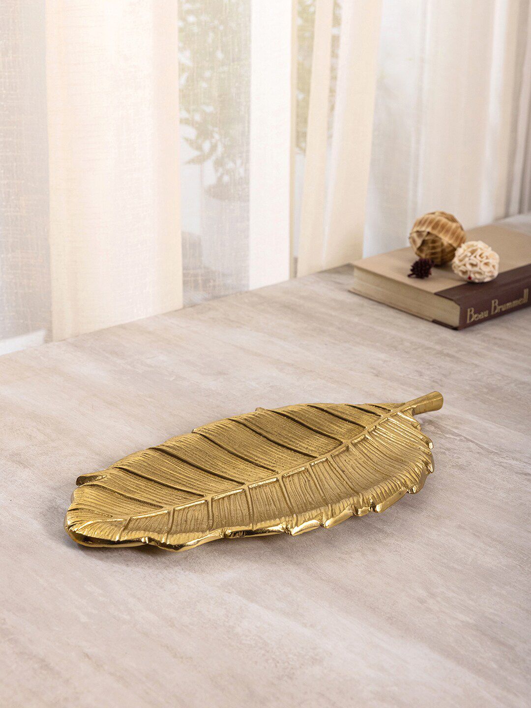Pure Home and Living Gold-Toned Malabar Leaf Platter Price in India