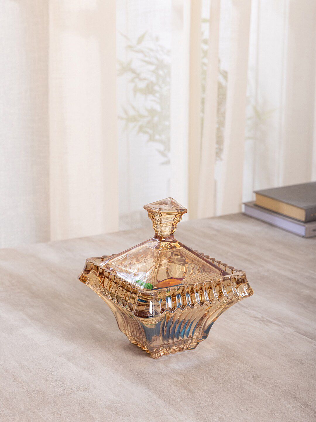 Pure Home and Living Gold-Toned Amber Glass Candy Jar Price in India