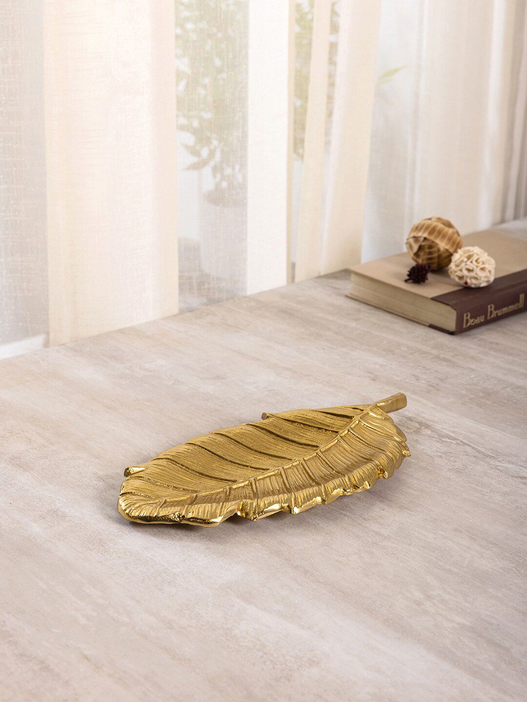 Pure Home and Living Gold-Toned Small Malabar Leaf Platter Price in India
