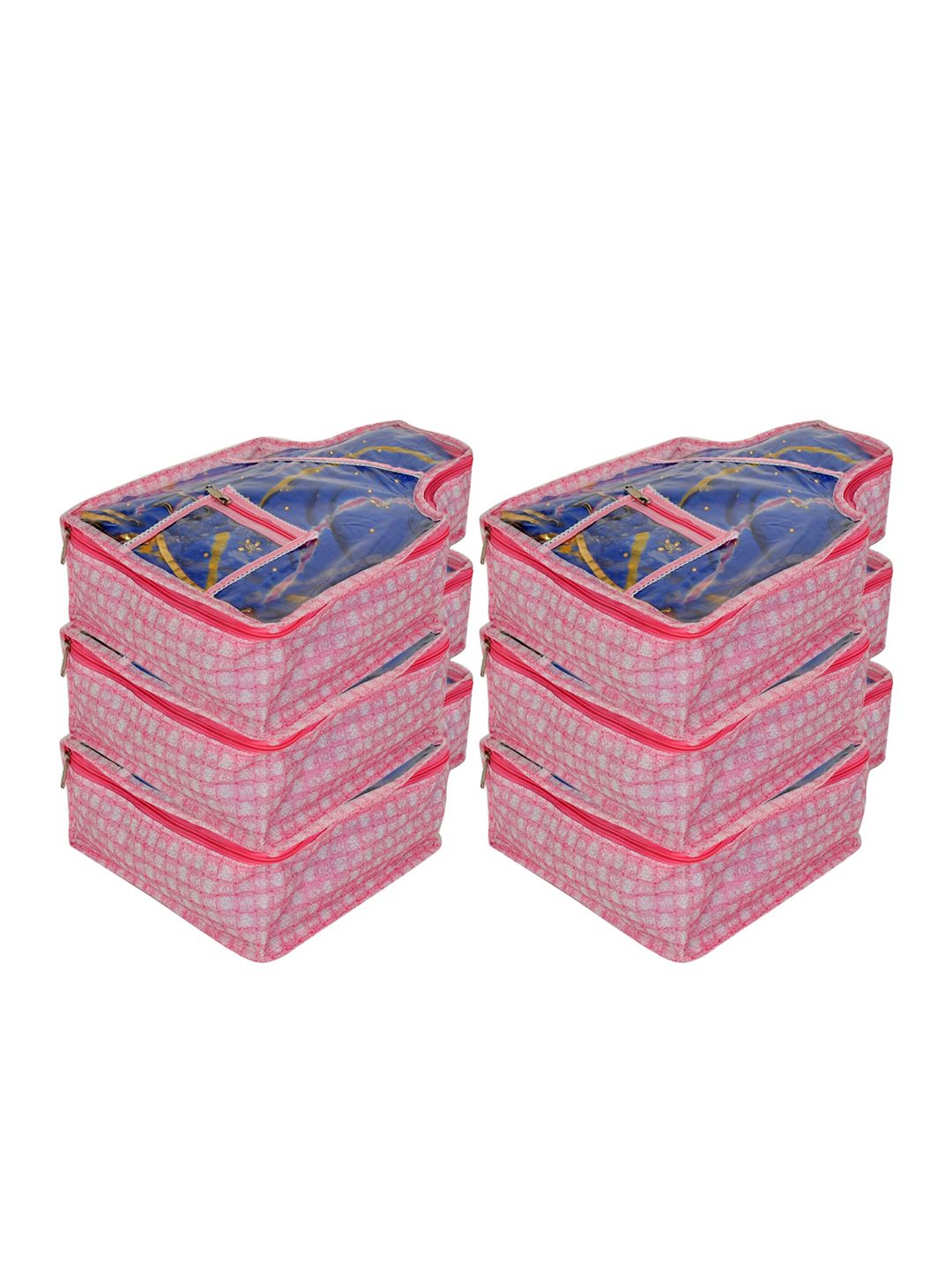 Kuber Industries Set Of 6 Pink Checked Blouse Organisers Price in India