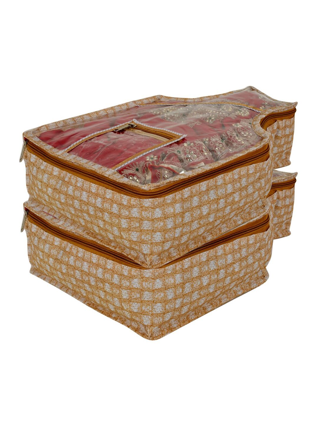 Kuber Industries Set Of 2 Gold-Toned Checked Blouse Organisers Price in India