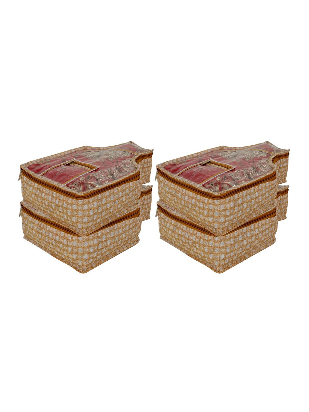 Kuber Industries Set Of 4 Gold-Toned Checked Blouse Organisers Price in India