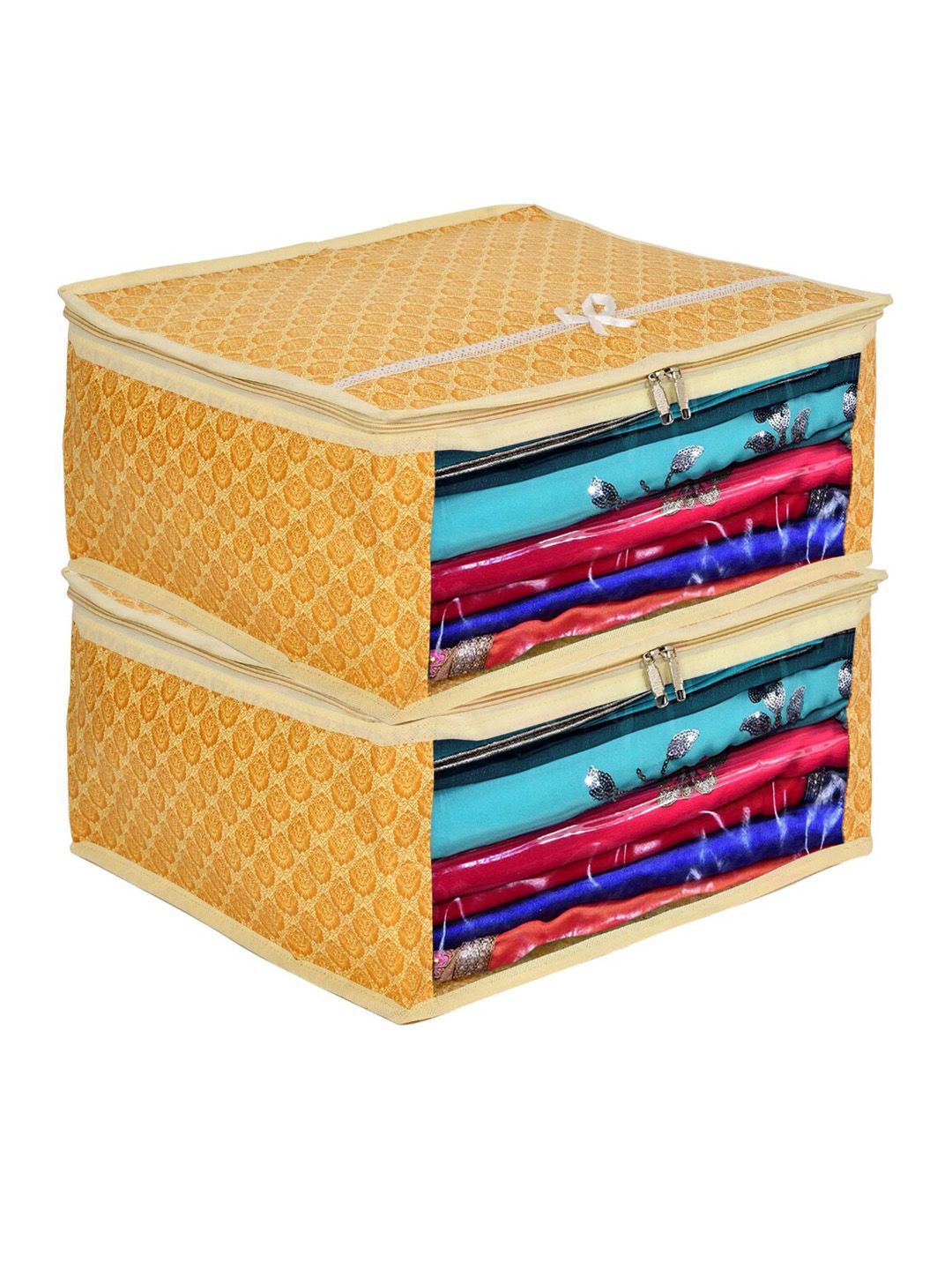 Kuber Industries Set Of 2 Gold-Toned Printed Wardrobe Organisers Price in India