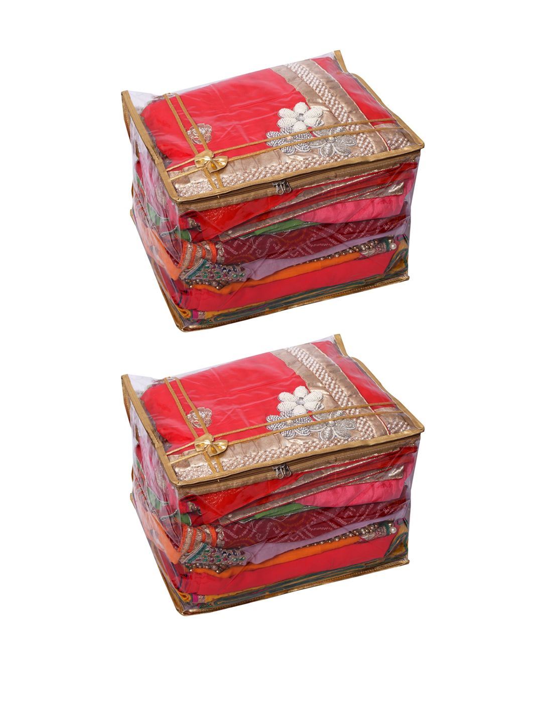 Kuber Industries Set of 2 Transparent & Gold-Toned Solid Saree Organisers Price in India