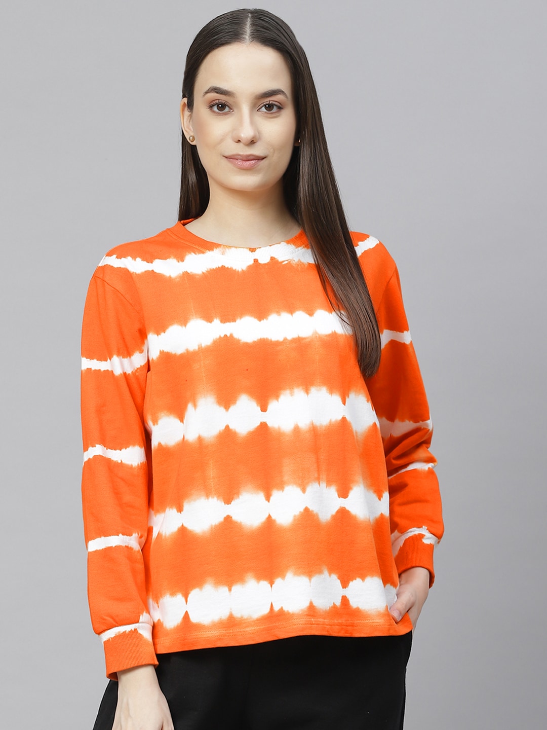 plusS Women Orange Printed Sweatshirt Price in India