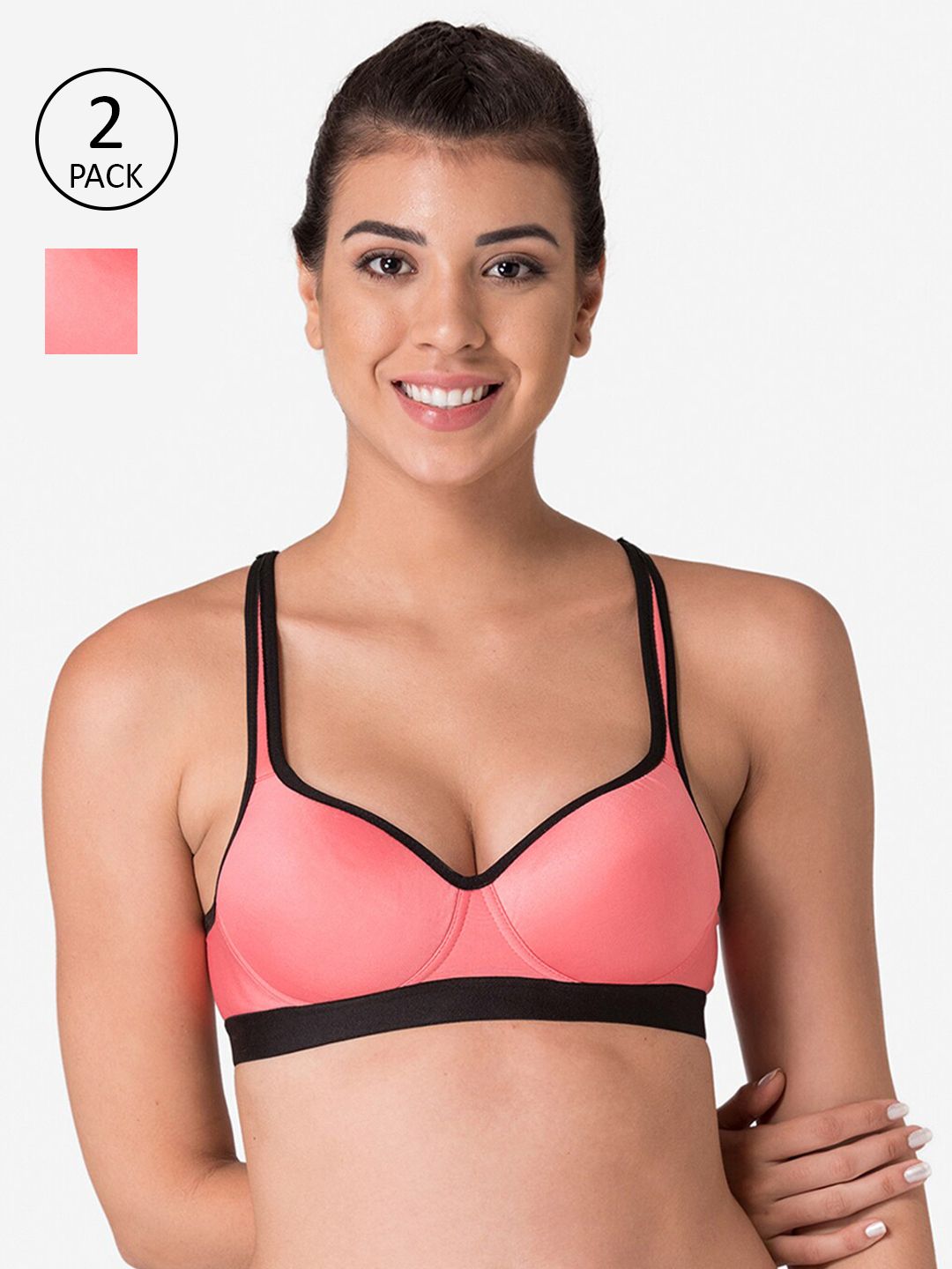 KOMLI Pack of 2 Coral Workout Bras Lightly Padded Price in India