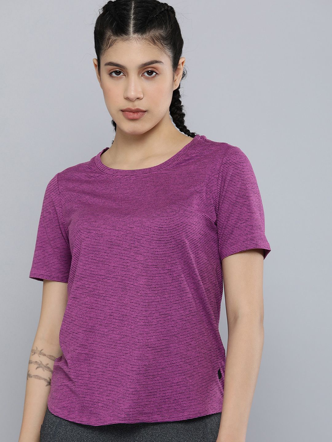 Skechers Women Purple & Black Harmony Stripe T-shirt Price in India