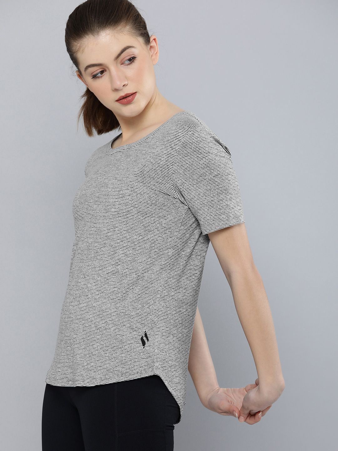 Skechers Women Grey Harmony Stripe T-shirt Price in India