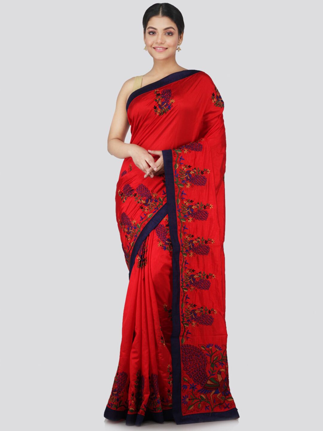 PinkLoom Red & Black Ethnic Motifs Pure Silk Saree