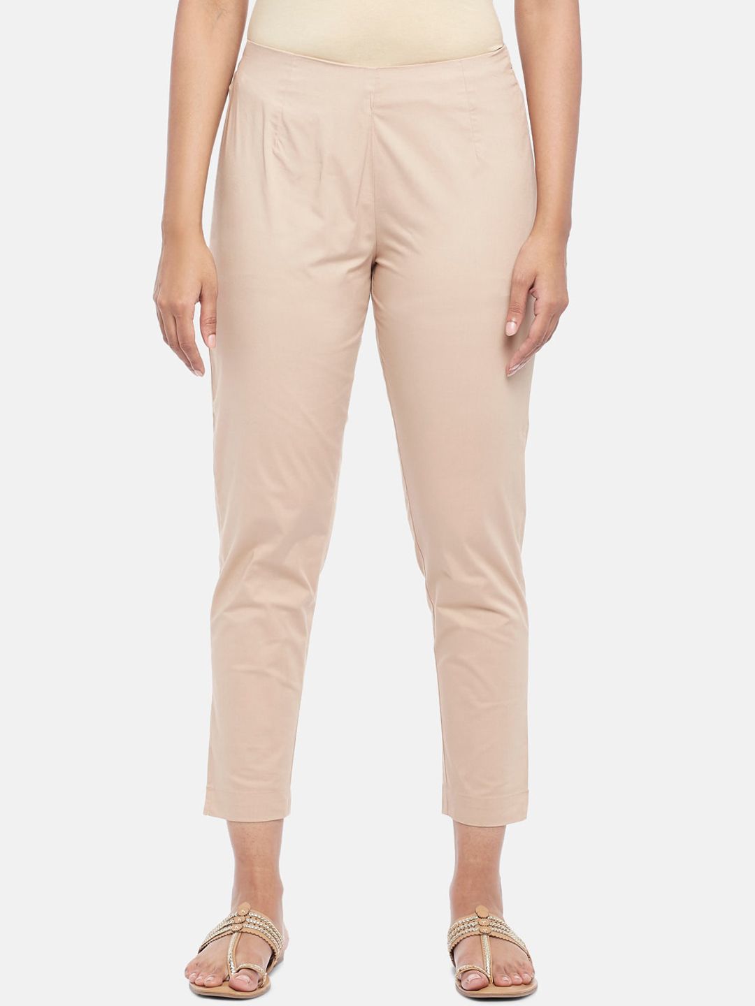RANGMANCH BY PANTALOONS Women Beige Cigarette Trousers Price in India