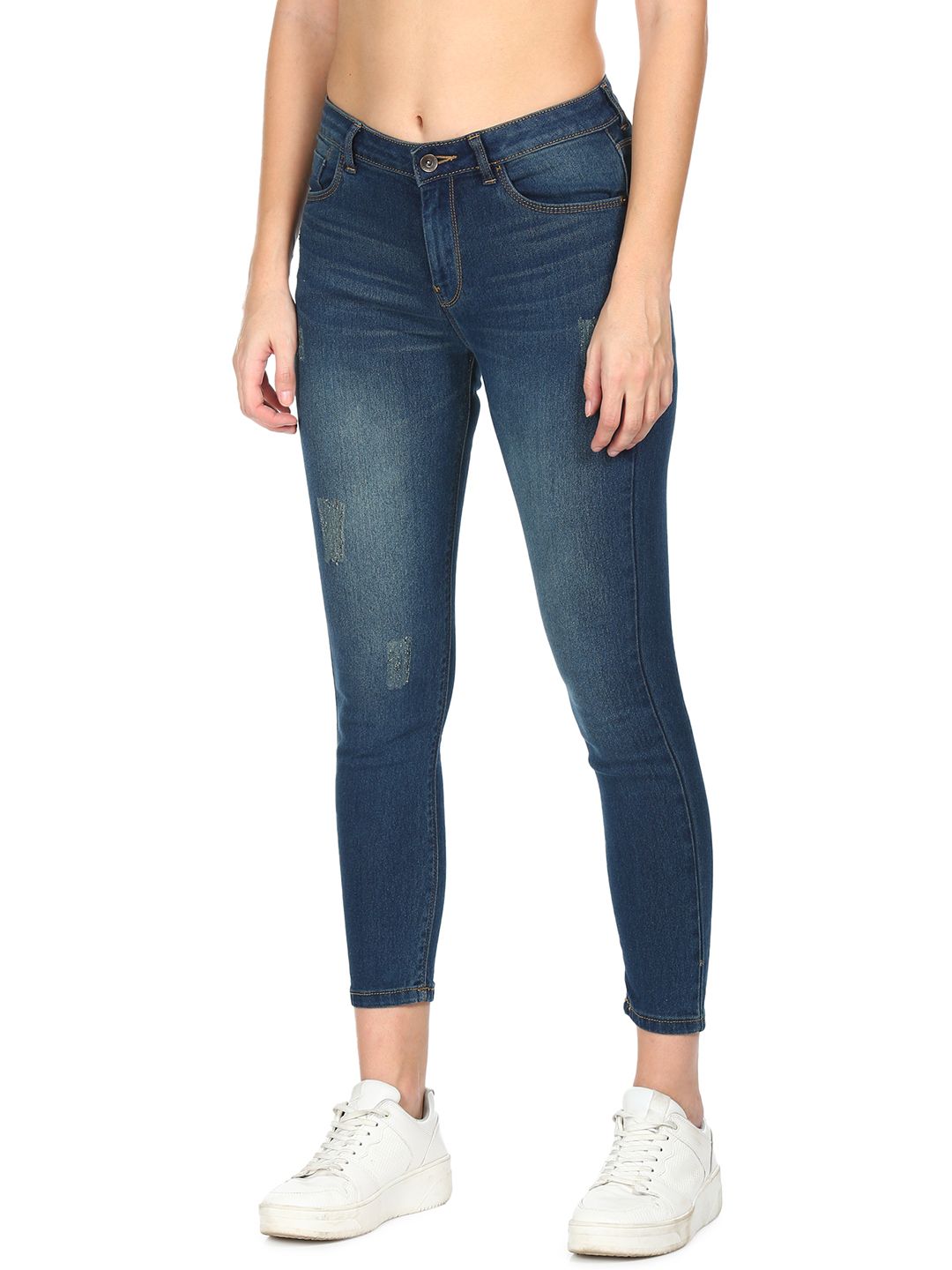 Flying Machine Women Blue Veronica Skinny Fit Low Distress Heavy Fade Stretchable Jeans Price in India