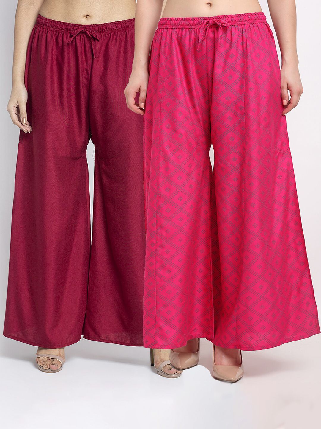 GRACIT Women Pack of 2 Maroon & Pink Printed Flared Knitted Ethnic Palazzos Price in India