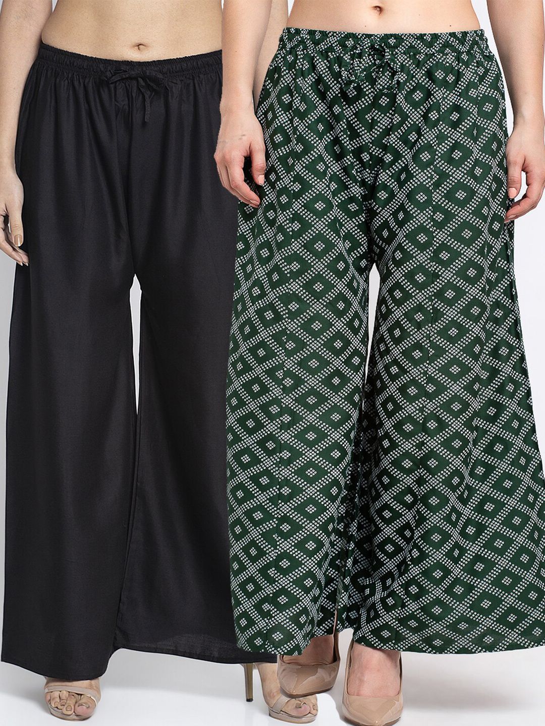 GRACIT Women Black & Green Pack of 2 Printed Ethnic Palazzos Price in India