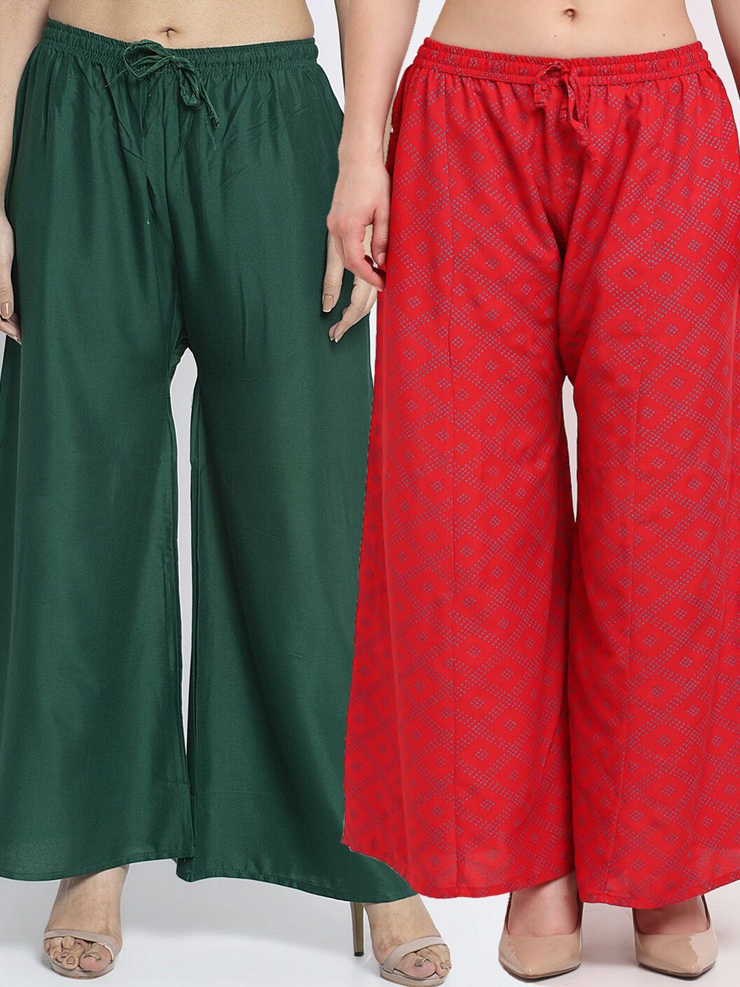 GRACIT Women Pack Of 2 Green & Red Knitted Ethnic Palazzos Price in India