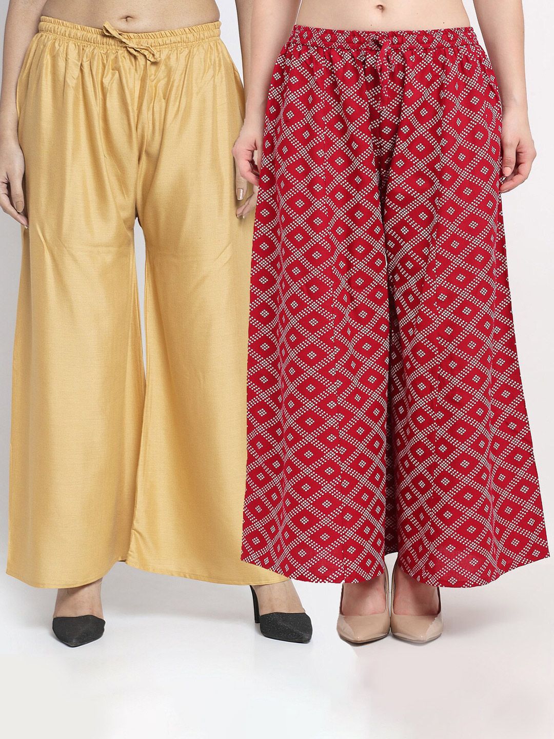 GRACIT Women Pack Of 2 Beige & Red Flared Knitted Ethnic Palazzos Price in India