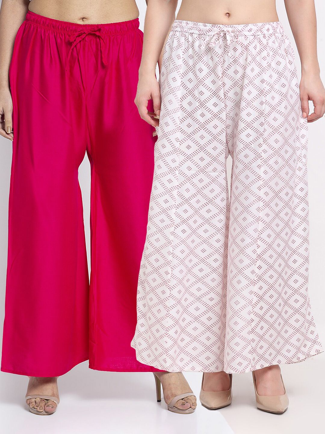 GRACIT Women Pack Of 2 Pink & White Printed Flared Palazzos Price in India