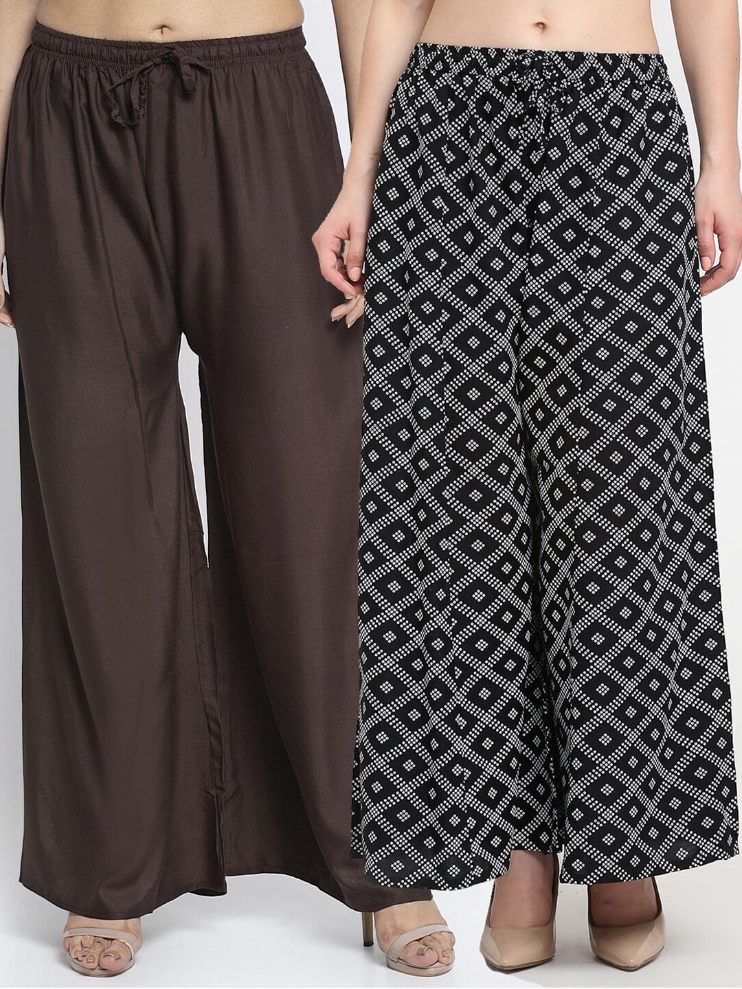 GRACIT Women Pack of 2 Brown & Black Printed Flared Ethnic Palazzos Price in India