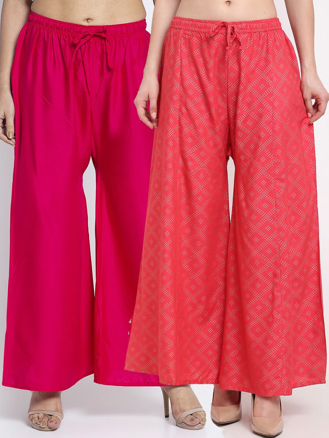 GRACIT Women Pink & Magenta 2 Printed Flared Knitted Ethnic Palazzos Price in India