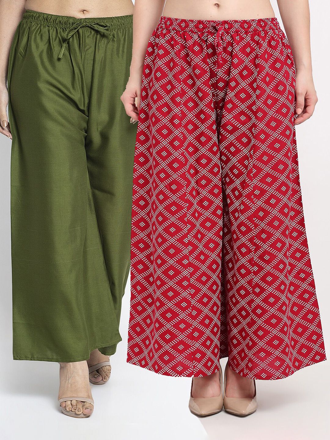 GRACIT Women Pack of 2 Printed Flared Knitted Ethnic Palazzos Price in India