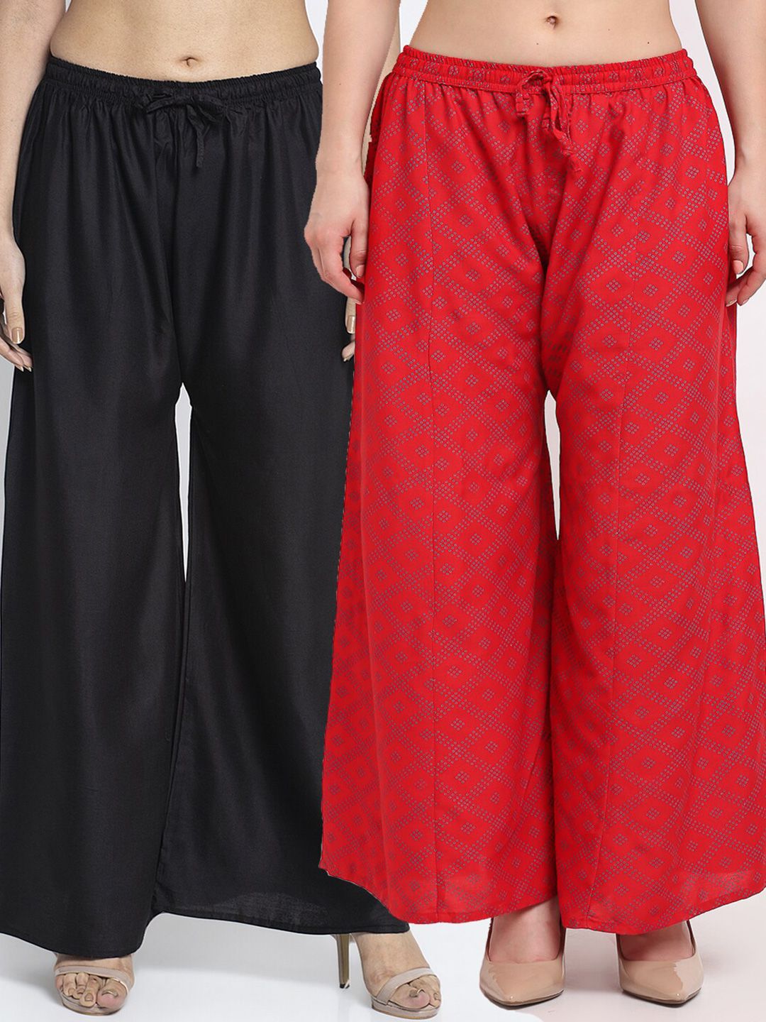 GRACIT Women Black & Red Pack of 2 Printed Flared Knitted Ethnic Palazzos Price in India